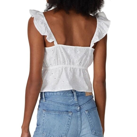 Louna Blouse Women Large White Eyelet Ruffle Shoulder Rent The Runway Cropped - Picture 11 of 11
